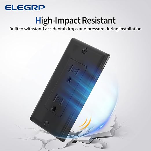 ELEGRP Decorator Wall Receptacle Outlet, Tamper Resistant 15 Amp Standard Electrical Wall Outlet, Residential Grade, Self-grounding, 125V, Wall Plate Included, UL Listed, Glossy Black, 10 Pack