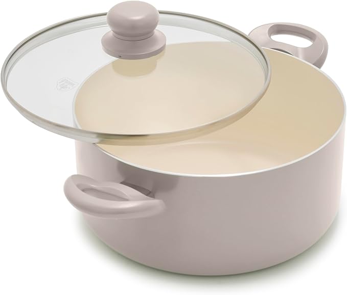 GreenLife 5QT Ceramic Nonstick Stockpot with Lid, Light Gray | PFAS-Free Nonstick Coating, Casserole Pot, Soup Pot, Pasta Pot, Induction Ready, All Stovetop Compatible, Dishwasher Safe