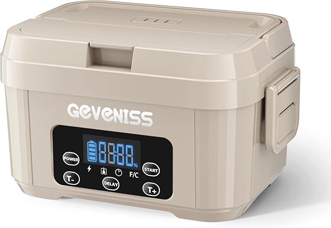 Geveniss Cordless Electric Lunch Box for Adults – Heated Lunch Box with 1100ML SS Container, Battery-Powered Food Warmer with Leakproof Lid, Fast Heating Up to 220°F for Office, Car, Travel