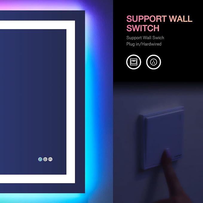 LOAAO 48"X36" RGB LED Bathroom Mirror with Lights, Anti-Fog, Dimmable, Lighted Bathroom Vanity Mirror, Multiple Light Modes, RGB Backlit + Front Light, Memory Function, Tempered Glass, ETL Listed