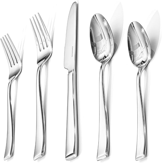 KINGSTONE Mirror Polish Silverware Set for 12, 60-Piece 18/10 Stainless Steel Flatware Set, Dishwasher Safe Cutlery Set for Wedding, Home, Restaurant, Knives Spoons and Forks Set