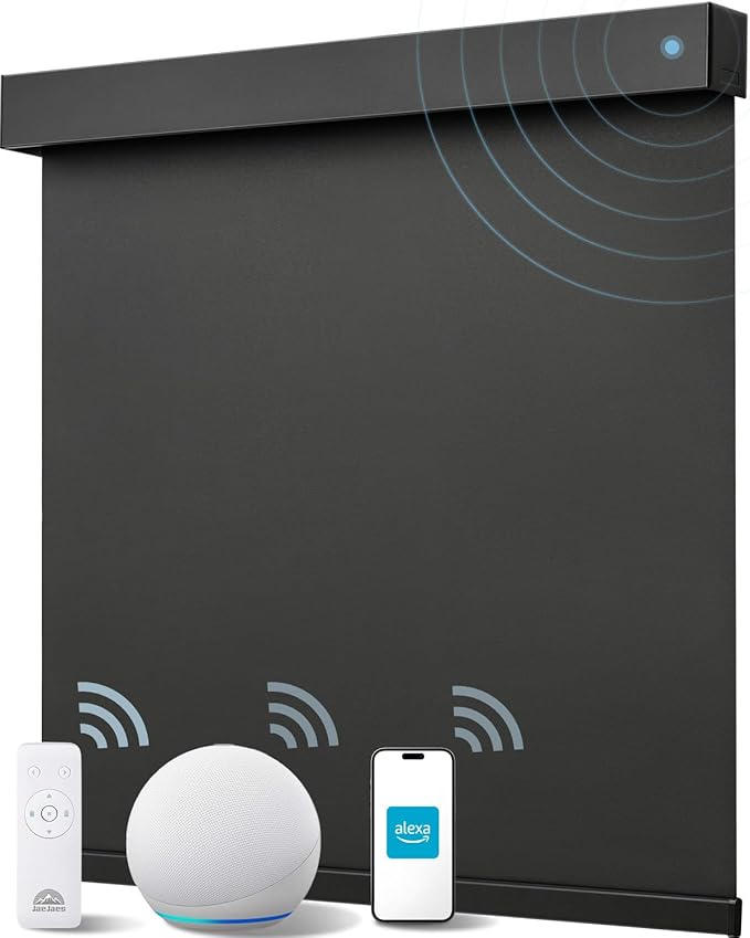 Smart Roller Shades for Windows, Alexa Blackout Motorized Blinds with Remote Control, Easy Install Automatic Electric Blinds for Indoor (29" W x 72" H, Black)
