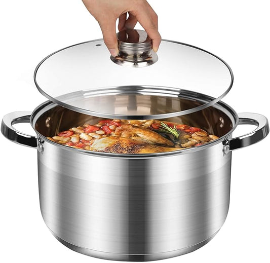 10 Quart Stock Pot with Lid, Stainless Steel Pasta Cooking Soup Pot