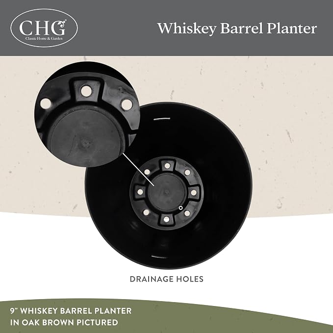 Outdoor Whiskey Resin Flower Pot Barrel Planter, Walnut Brown, 20.5" (2 Pack)