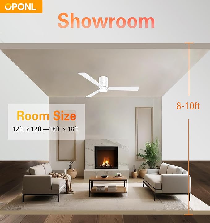 OPONL 52 Inch White Ceiling Fan with Light, Remote Control, Noiseless, Reversible, 6CCT, Dimmable, Timeable, Metal Housing Ceiling Fans with Lights for Bedroom, Indoor/Outdoor Use