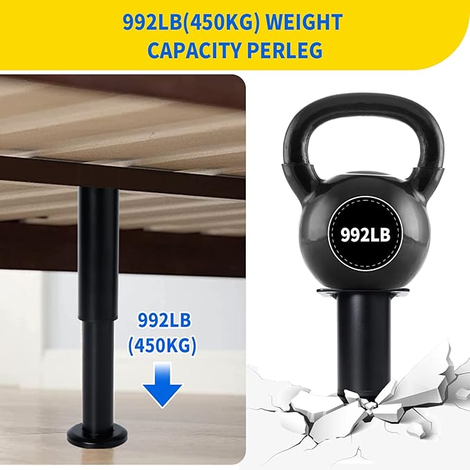4 Pcs Adjustable Height Bed Support Furniture Legs [with Screws] for Bed Frame,Metal Adjustable 10-17inch for Bed/Sofa/Cabinet/Couch/Dresser/Table -Heavy Bed Replacement Legs (Black)