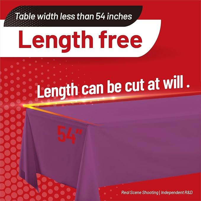 Plastic Table Cloth, 310 Ft X 54 in Plastic Table Cloth Disposable Purple Tablecloth with Any Cut Sliding Cutters Premium PEVA Disposable Tablecloth for Picnics, Parties, Birthdays, Festivals