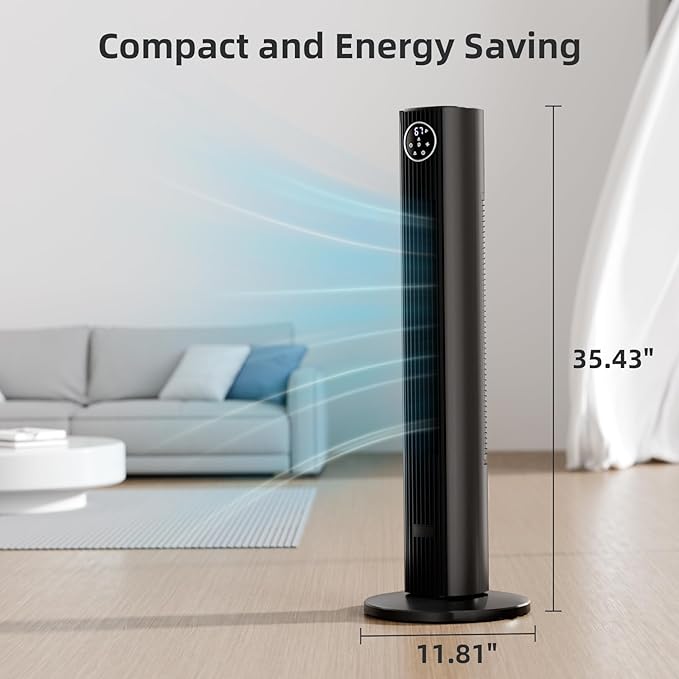 Antarctic Star 36" Tower Fan, Quiet Oscillating Cooling Fan with 12H Timer & Remote Control, 4 Modes & 3 Speeds Bladeless Standing Fan for Bedroom, Home Office & Indoor Living, Space-Saving,Grey