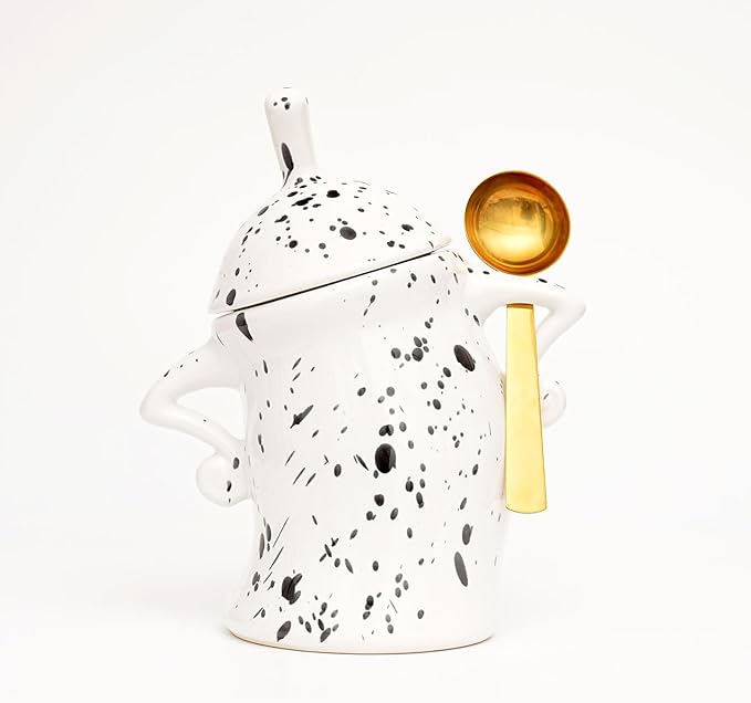 Canister With Attitude - Airtight Ceramic Kitchen Storage with Hands on Hips Design, Ideal for Flour, Sugar, Coffee, Tea & Beans, Sealed & Leak Proof (Black and white)