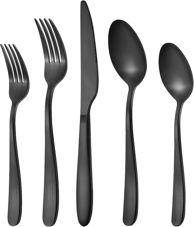 Compralo Matte Black Silverware Set for 8, 40 Pieces Black Flatware Set, Stainless Steel Tableware Cutlery Set Include Fork Spoon Knife, Kitchen Utensil Sets for Home and Restaurant