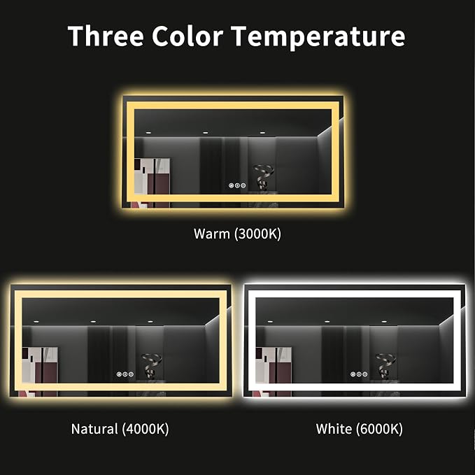LOAAO 60"X36" LED Bathroom Mirror with Lights, Anti-Fog, Dimmable, Backlit + Front Lit, Lighted Bathroom Vanity Mirror for Wall, Memory Function, Tempered Glass, ETL Listed
