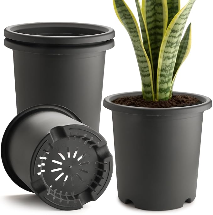 16 inch Deep Large Planters for Outdoor Plants, 4-Pack Plastic Plant Pots with Drainage Holes, Heavy Duty 10 Gallon Garden Planter for Tomato, Vegetables, Flower Growing Deeper -16" Wx15"H, Dark Gray