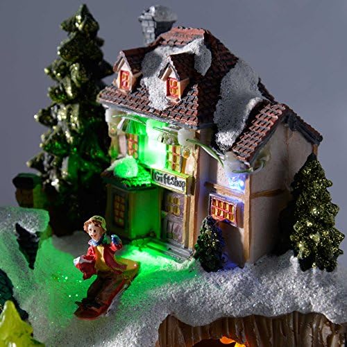 Pre-Lit LED Christmas Village on a Tree Stump with a Rotating Train, 20 cm - Multi-Colour