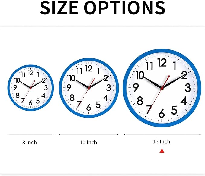 AKCISOT 12 Inch Wall Clock, Battery Operated Analog Clock, Silent Non-Ticking, Ideal for Bedroom, Bathroom, Kitchen, Office and School, Blue