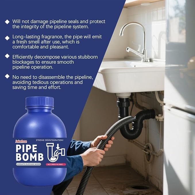 Pipe Bobo Drain Cleaner 3-Pack, Professional Strength Pipe Bomb Drain Clog Remover for Sinks, Showers & Tubs, Heavy Duty Powder to Unclog Drains & Eliminate Odors | 3 Bottles