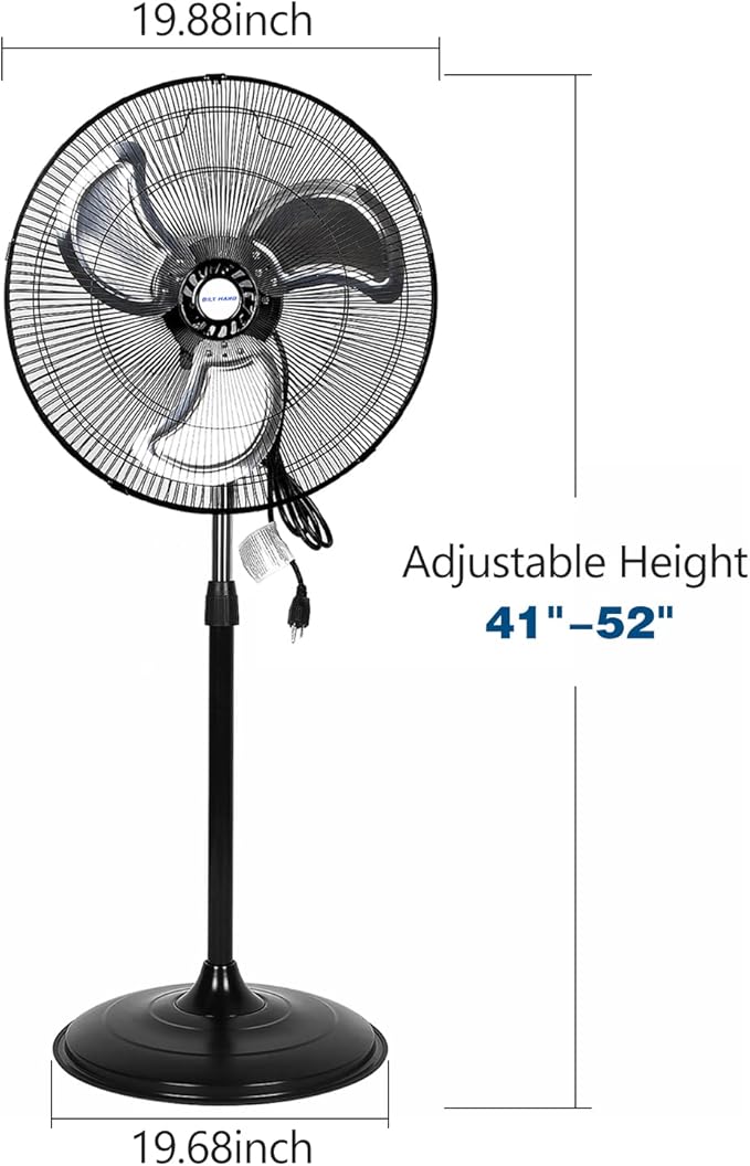 BILT HARD 3850 CFM 18" High Velocity Pedestal Oscillating Fan, 3-Speed Industrial Standing Fan with Aluminum Blades, Heavy Duty Metal Shop Fan for Commercial, Residential, and Garage, 2 Pack