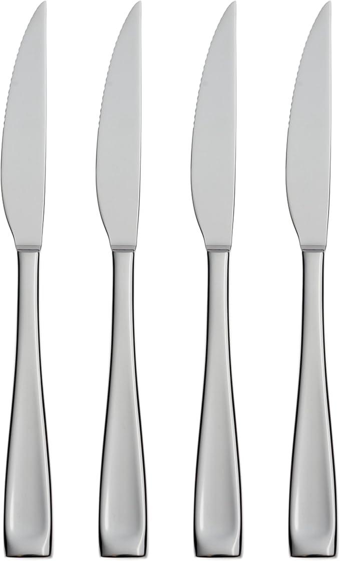 Oneida Silverware Set, Moda Fine Flatware 4-Piece Steak Knife Set, Service For 4, Made Of 18/10 Stainless Steel, Dishwasher Safe, Home And Kitchen Utensils, Knives, Cutlery (Silver, 4 Piece)