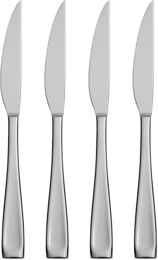 Oneida Silverware Set, Moda Fine Flatware 4-Piece Steak Knife Set, Service For 4, Made Of 18/10 Stainless Steel, Dishwasher Safe, Home And Kitchen Utensils, Knives, Cutlery (Silver, 4 Piece)