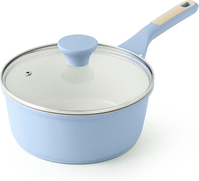 SENSARTE Ceramic Nonstick Saucepan with Lid 2.0QT, PTFE/PFAS Free, Blue | Kitchen Cooking Pot with Stay Cool Handle, Induction Compatible, Ceramic Coating