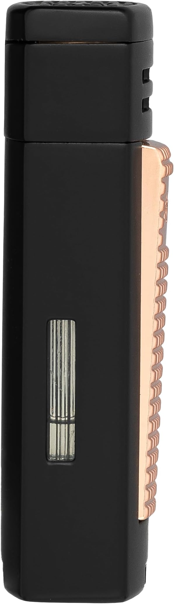 XIKAR® Ion Double-Jet Flame Cigar Lighter. with Textured Trigger Button and a Safety Mechanism. (Black/Rose Gold)