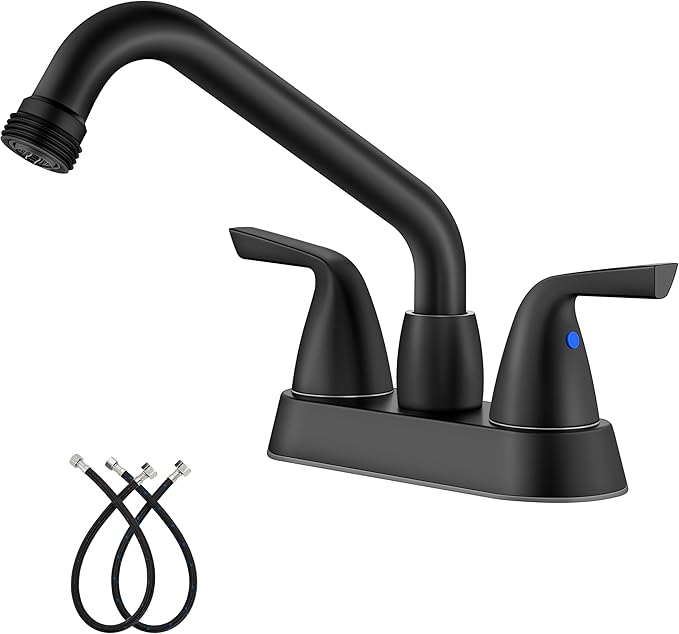 Aolemi Laundry Sink Faucet 4 Inch Centerset, Utility Sink Faucets with Swivel Spout and 3/4" NPT Threaded End, 2-Handle Faucet for Laundry or Utility Room, Matte Black