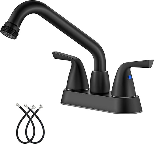 Aolemi Laundry Sink Faucet 4 Inch Centerset, Utility Sink Faucets with Swivel Spout and 3/4" NPT Threaded End, 2-Handle Faucet for Laundry or Utility Room, Matte Black