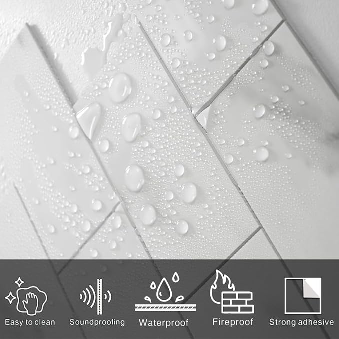 Colamo Luxury 10-Sheet Peel and Stick Backsplash,Self Adhesive Faux Stone 12”x12” White Subway Tile for Kitchen,Glossy Waterproof Carrara Brick Marble Look,Stick on Accent Wall for Bathroom,Bedroom