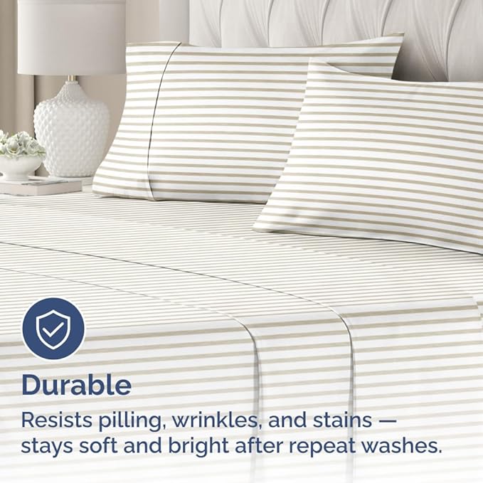 King Standard Pillow Cases Set of 4 - Soft Hotel Quality Pillowcase Covers - Comfy Bedding for Women, Men, Kids & Teens - Machine Washable Pillow Protectors - 4 Piece Set - King Standard Beige Stripes