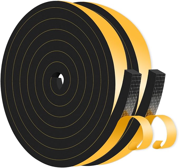 Weather Stripping Door Seal,Weather Stripping,Soundproof,Cold Insulation,High Density CR Foam Insulation Tape for Door, Front Door Frame, Windows,Sliding Door (Black, 1/2 in x 1/2 in x 26Ft)