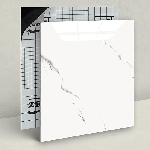 40-Pack Peel and Stick Floor Tiles Vinyl Floor 12 x 12 inch Self Adhesive Waterproof Glossy Flooring Planks DIY for Bathroom, Kitchen, Living Room, RV, Cover 40 Sq. Ft, Polish White Marble