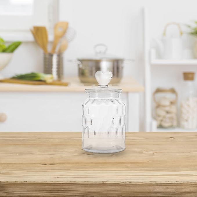 Kichvoe Glass Sealed Canister with Heart Handle Lid Airtight Food Storage Jar for Tea Candy Coffee Pickles 7.48X4.33X4.33In Decorative Kitchen Container