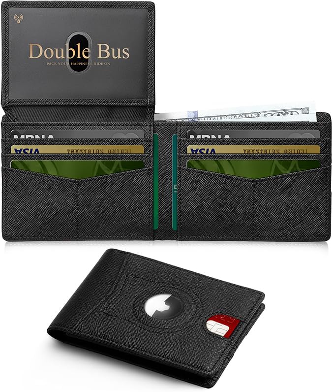Wallet for Men Slim RFID Blocking Bifold Carbon Fiber,Minimalist Small Compact Front Pocket Credit Card Holder,Thin Mens Leather Wallets Smart Security With 2 ID windows 1 Cash (Cross Black)