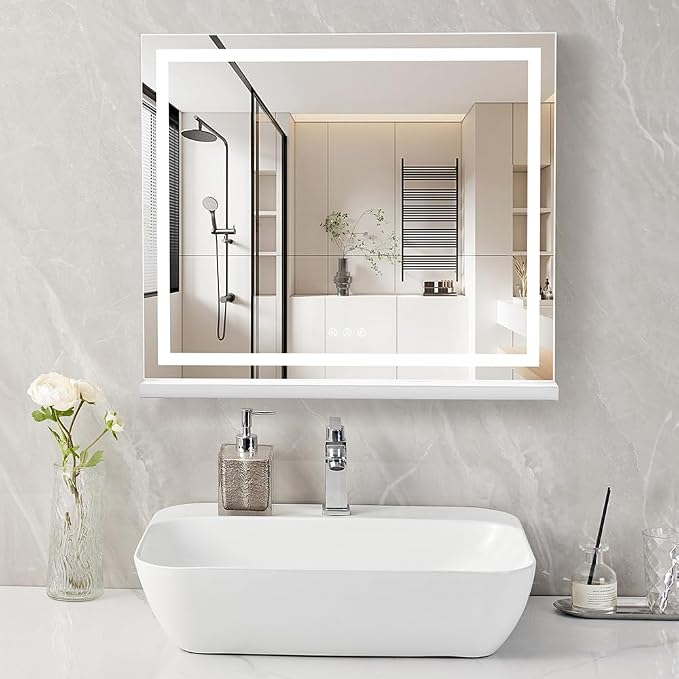 HIEEY Lighted Makeup Mirror, 18.1" x 22.8" Hollywood Vanity Mirror with Lights, Three Color Lighting Modes, with 5X Magnification Mirror, Smart Touch Control (White)