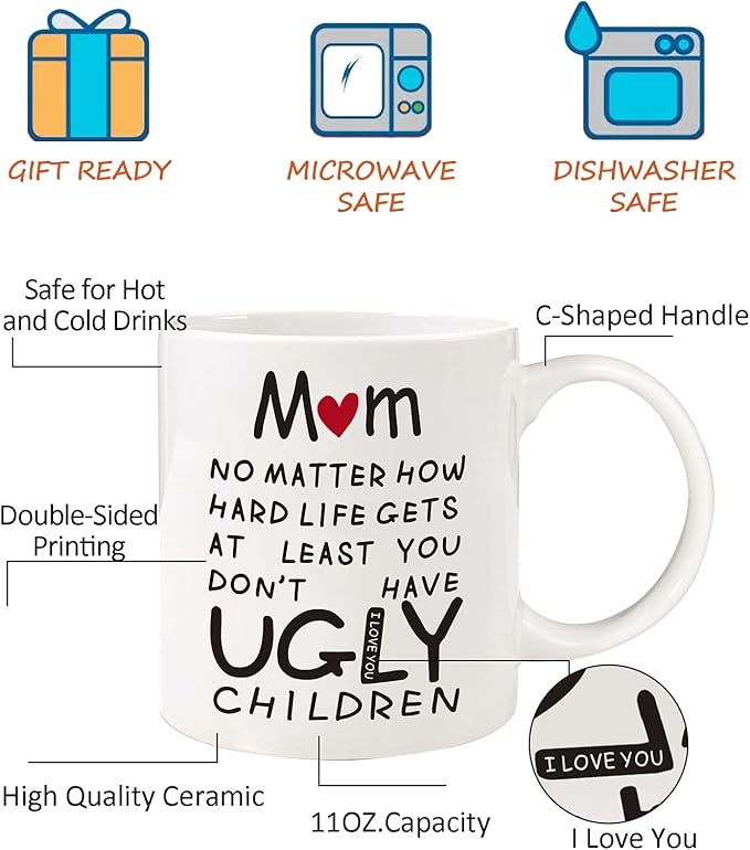 Mothers Day Gifts for Mom from Daughter Son: 11oz Funny Coffee Mug for Mom Wife Women Personalized Congratulation Retirement Christmas Birthday Valentines Mother's Day Presents for Mama Stepmother