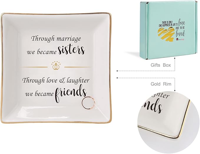 HOME SMILE Ceramic Ring Dish Decorative Tray Gifts For Sister In Law, Birthday, Christmas, Wedding Gifts