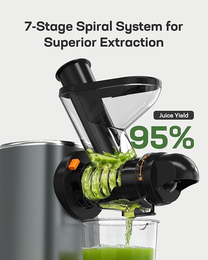 Marsail Slow Juicer, Cold Press Juicer Machines with Soft & Hard Modes, High Juice Yield Masticating juicer for Vegetables & Fruits with Reverse Function