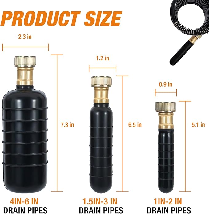 Drain Bladder Kit for Clogged Drains, Drain Unclogger Tool with 10FT Retractable Hose – Includes Shut-Off Valve & Brass Faucet Adapter – Drain King Alternative for 1" to 6" Pipes (Sink, Shower, Pool)