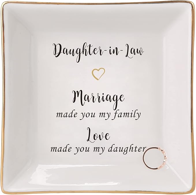 HOME SMILE Mother's Day Wedding Valentine Gifts for Daughter In Law From Mother In Law,Ceramic Ring Dish jewelry Tray,-Marriage Made You My Family,Love Made You My Daughter