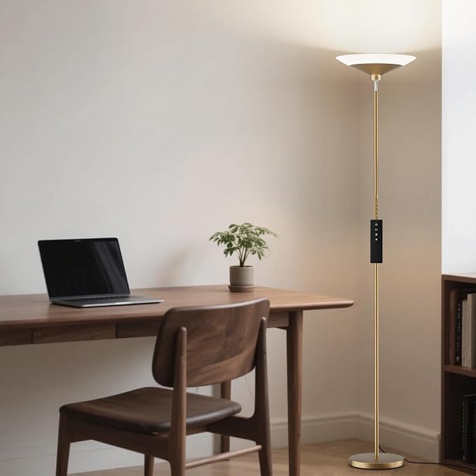 SIBRILLE Torchiere Floor Lamp - 72" Tall LED Standing Lamp with Remote/Button Control, 1800Lm, 3000-6500K, 30W Dimmable Modern Corner Floor Light for Living Room Bedroom Office Apartment, Golden
