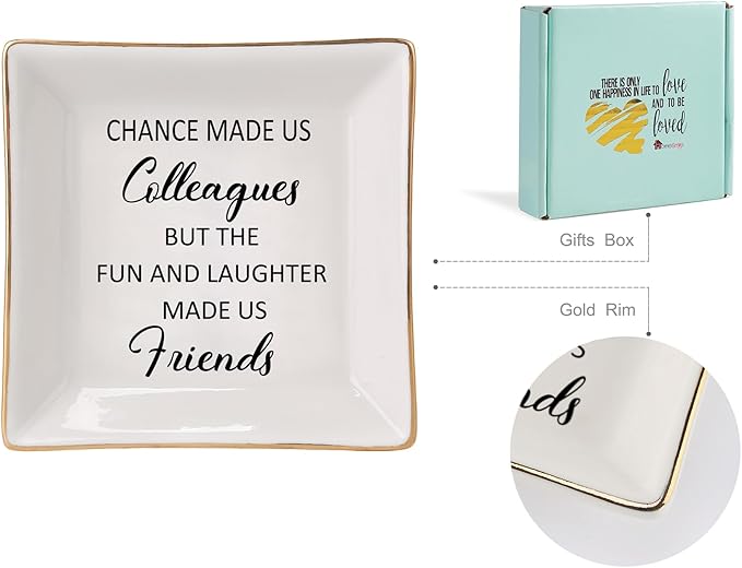 HOME SMILE Colleague to Friend Gifts for Women Jewelry Tray- Retirement Leaving Farewell Appreciation Birthday Christmas-Chance Made Us Colleagues,But The Fun and Laughter We Share Made Us Friends