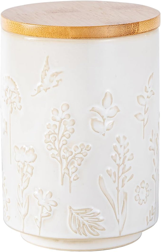 TEATALK Ceramic Canister with Airtight Lid, Perfect for Coffee, Sugar, Tea Storage, 23 Fl Oz, Flower Butterfly
