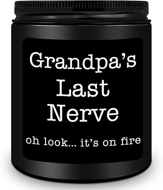Homsolver Grandpa Gifts from Granddaughter Grandson, Unique Fathers Day, Birthday, Christmas, Retirement Candles, Grandpa’s Last Nerve Scented Candle