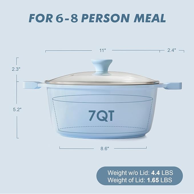 SENSARTE Ceramic Nonstick Stock Pot with Lid, Blue, 7 Quart | Healthy Nontoxic Ceramic Coating, PFAS & PTFE Free, Compatible with All Stoves Including Induction Cooktops, Dishwasher safe.
