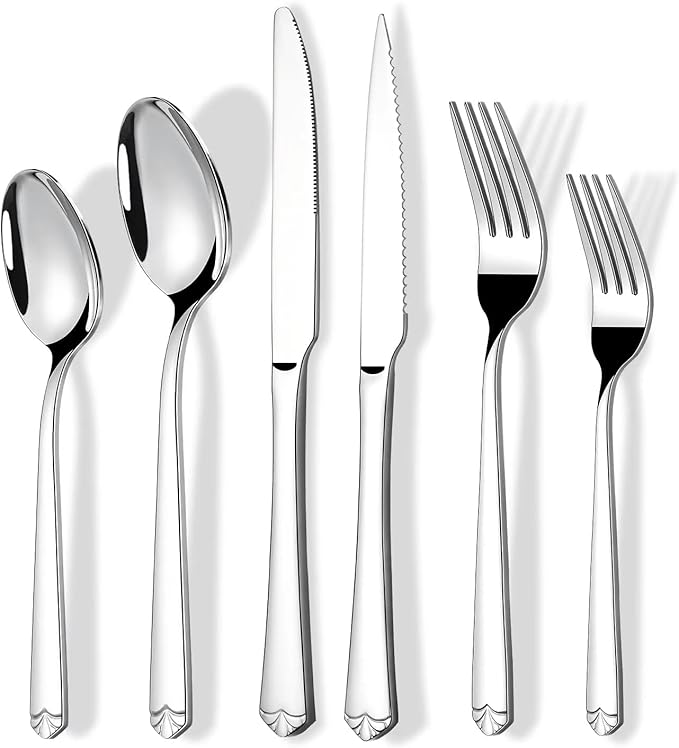 72 Piece Silverware Set for 12, Prendcyx Stainless Steel Flatware Set wtih Steak Knives, Food-Grade Tableware Cutlery Set, Mirror Polished Utensil Sets for Home Restaurant