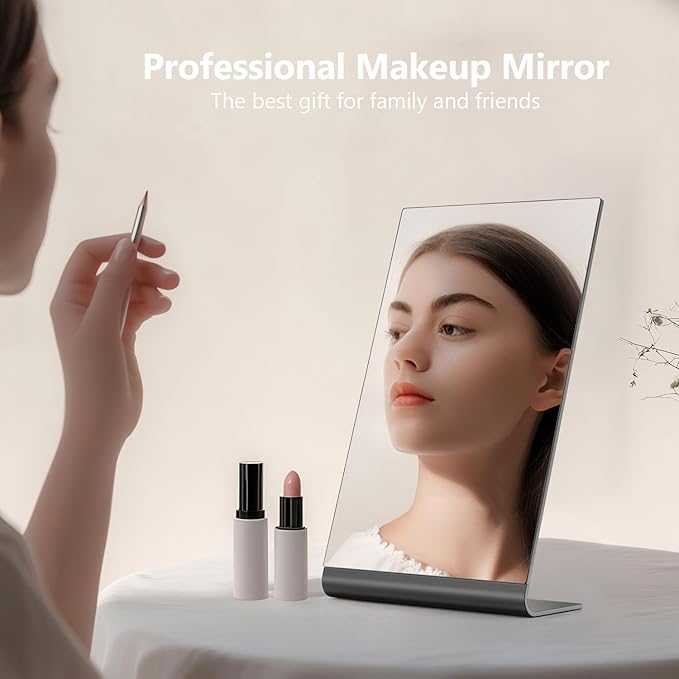 NEZZOE 12"x7" Frameless Flat Makeup Mirror, Free Standing Vanity Mirror for Bathroom Countertop, Desk or Jewelry Display, Perfect for Makeup & Shaving, Space Black