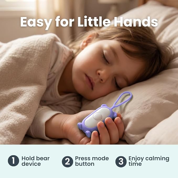 Glowco CalmCarry Mini Bear Kids Sleep Aid Device – Handheld Microcurrent Relaxation Tool, Supports Calm, Focus & Gentle Relief, USB Rechargeable, Portable Wellness Device for Children (Purple)