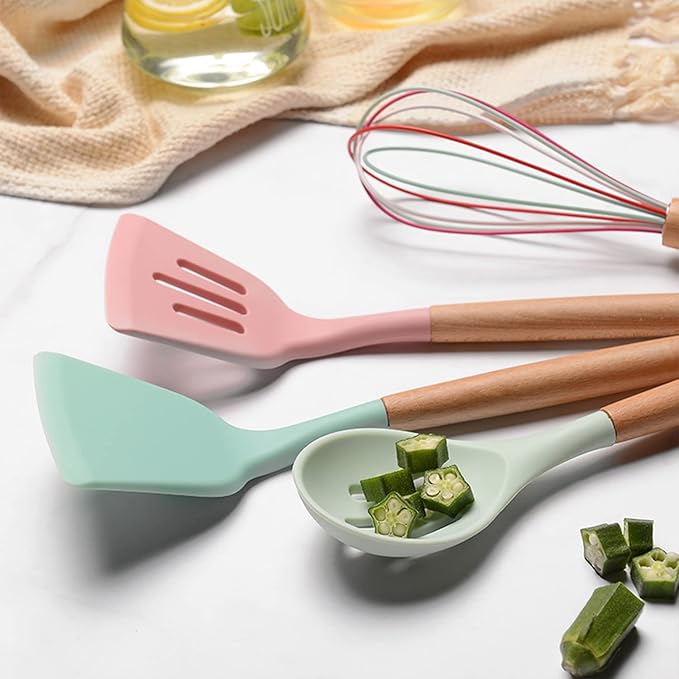 Silicone Kitchen Utensils Set, 12-piece Silicone Cooking Utensils Set Non-stick Cookware Is Heat-resistant, BPA-free, Stirring Kitchen Tools Set,Spoon,Tongs,Whisk,Brush,Spatula (Colorful )