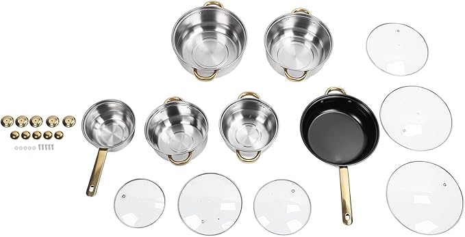 12pcs Pots and Pans Set, Stainless Steel Induction Kitchen Cookware Set with Detachable Handle, Dishwasher Non Stick Cooking Set with Frying Pan, Saucepans, Stockpots (Gold