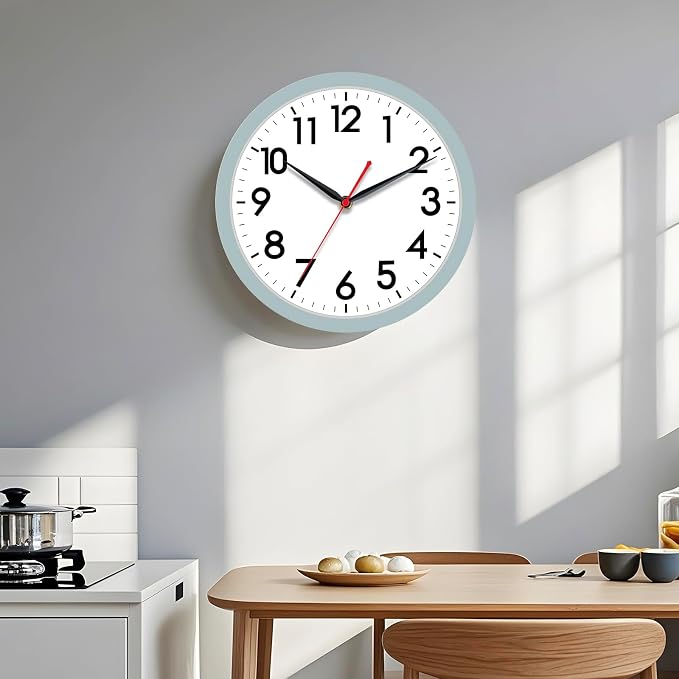 AKCISOT 12 Inch Wall Clock, Battery Operated Analog Clock, Silent Non-Ticking, Ideal for Bedroom, Bathroom, Kitchen, Office and School, Blue Gray
