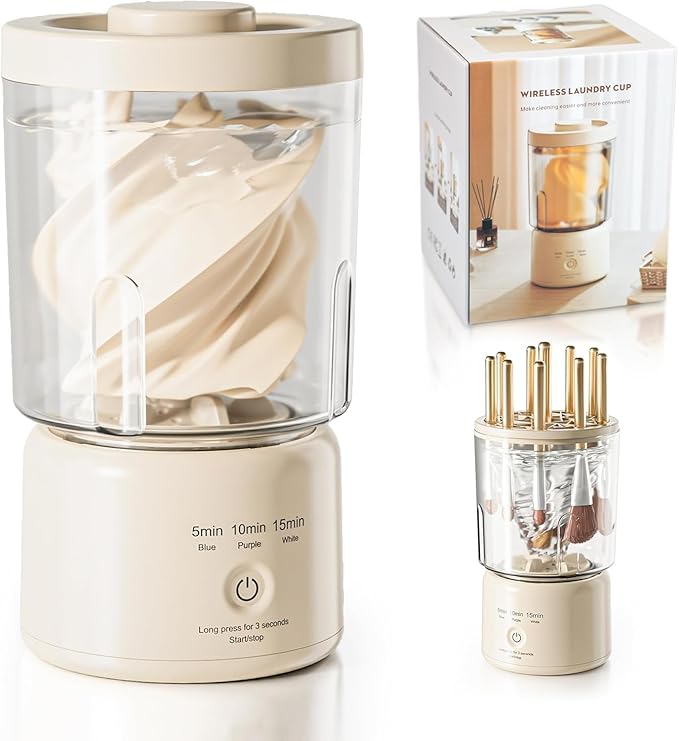 Portable Mini Washing Machine, Underwear Washing Machine Small Clothes Washer Makeup Brush Cleaner (Cream)